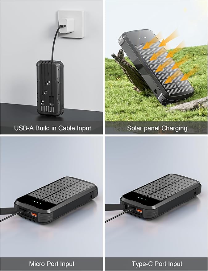 Solar Charger Power Bank, 40000mAh Portable Phone Charger Built in 4 Cables - Image 4