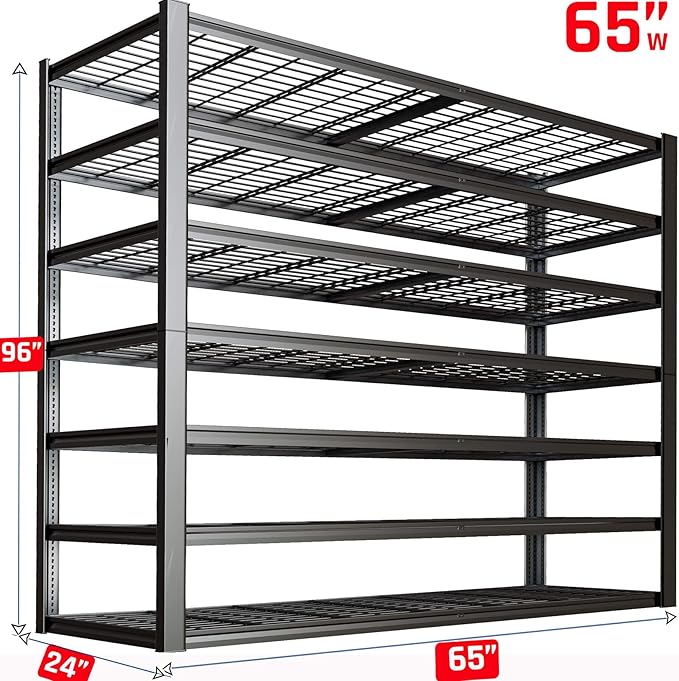 65" W Garage Shelving Heavy Duty, 7 Tier Garage Shelves, Commercial Metal - Image 2