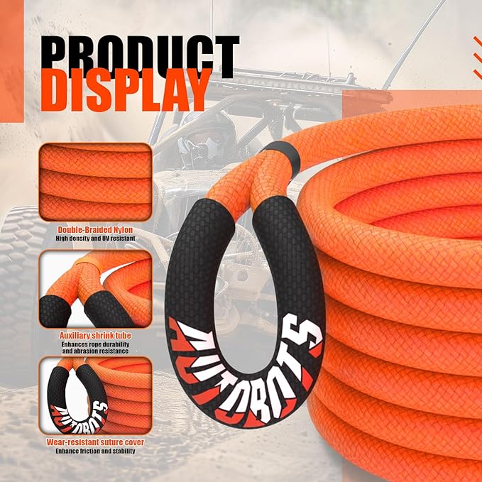 AUTOBOTS Kinetic Recovery Rope 1" x 30'+2 Soft Shackles，Heavy Duty Tow Rope Tow - Image 2
