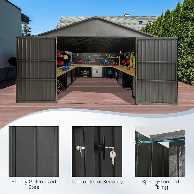 Domi 12'x15' Metal Garage Shed, Heavy Duty Outdoor Steel Carport - Image 6