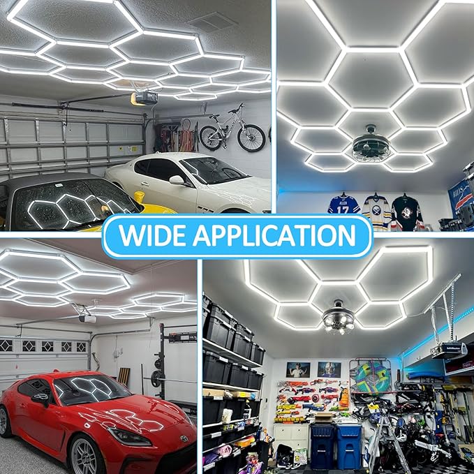 tewei Hexagon LED Garage Light, 6 Grids Hexagon Car Detailing Lighting Fixture - Image 7