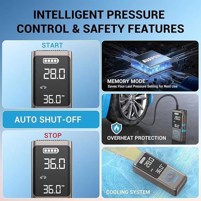 AVAPOW AP18 Tire Inflator Portable Air Compressor, 300% Faster 150 PSI Cordless - Image 4