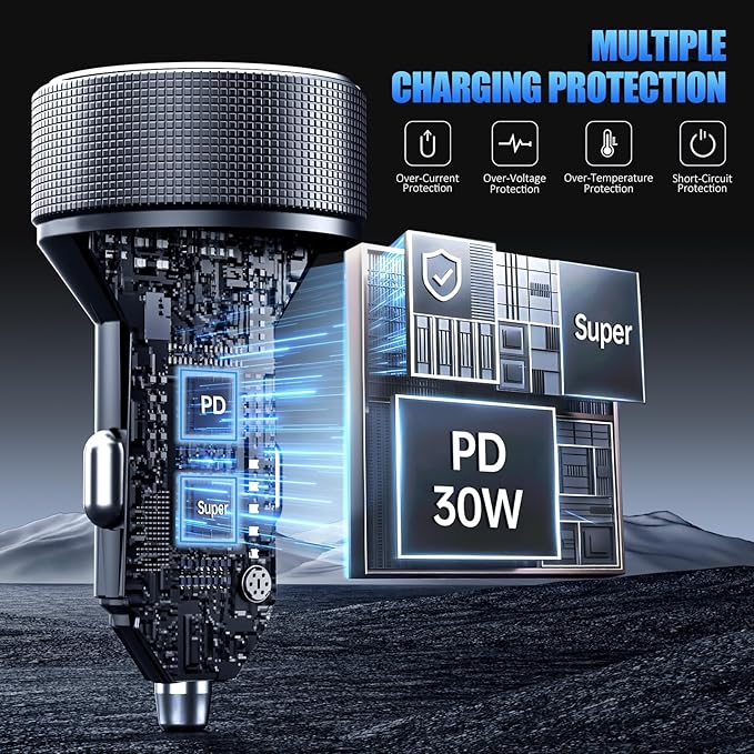 Car Charger with USB C Cable, 78W 4 Port Car Phone Charger Adapter Fast Charging - Image 5