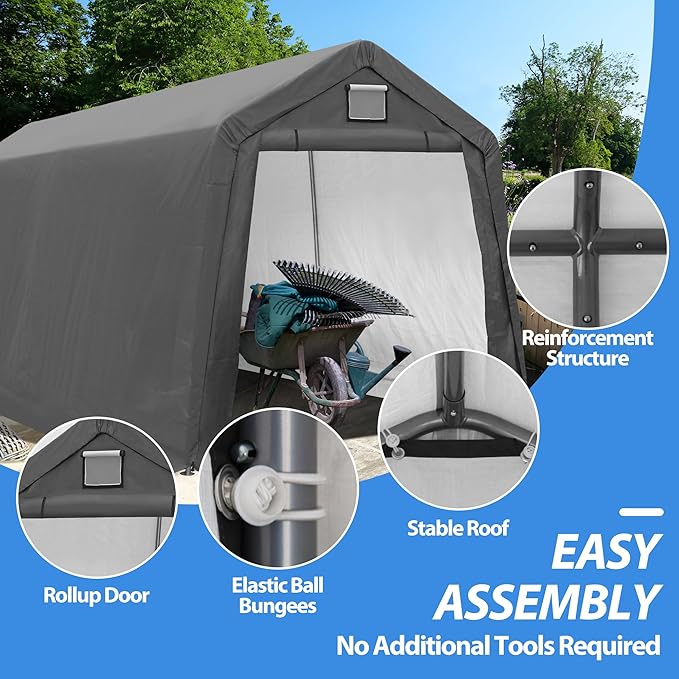 7' x 12' Outdoor Storage Shelter Shed, Portable Storage Shed Heavy Duty - Image 3
