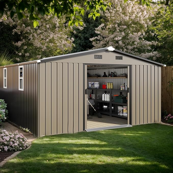 12 x 10 FT Outdoor Storage Shed, Metal Garden Tool Shed - Image 8