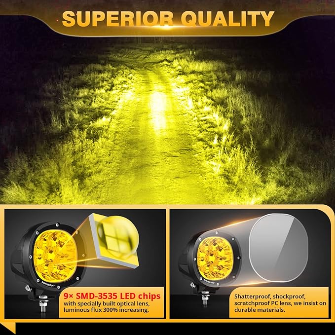 Auxbeam P4 Series LED Amber Fog Lights, 4 Inch 90W Yellow Round Offroad Light - Image 6
