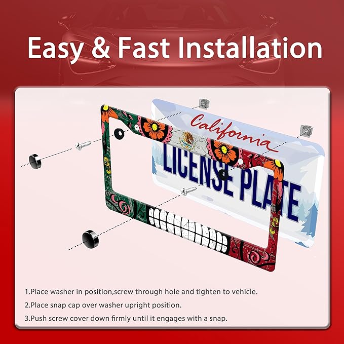 Personalized License Plate Frame Stainless Steel Mexico Flag Skull Funny Car - Image 4