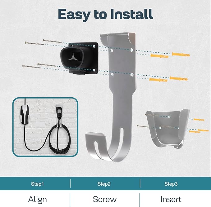 Tesla Charger Holder Wall Mount Kit, Sliver Mobile Connector Charging Cable Cord - Image 6