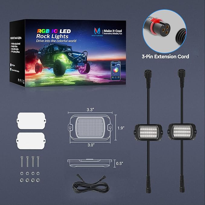 MICTUNING 2025 1000% Bright Q1 MAX RGB+IC Rock Lights, 2 Pods Chasing - Image 8
