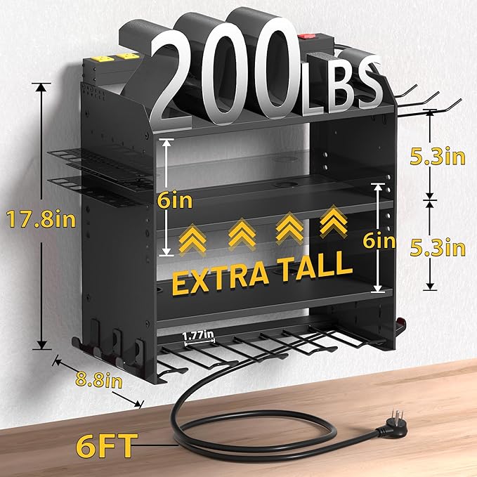 4-Layer Wall-Mounted Power Tool Organizer Rack, Heavy Duty Adjustable Shelves - Image 2