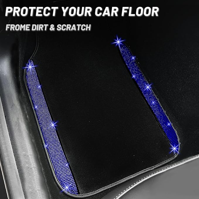 NBTEPEM Blue Bling Car Floor Mats Full Set, Universal Fit Most Cars - Image 8