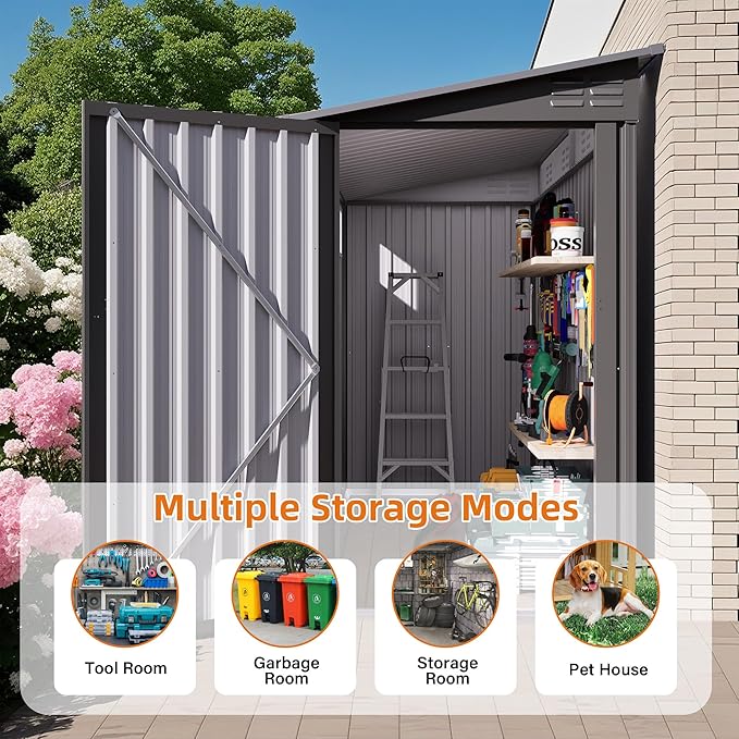 4x9 FT Outdoor Storage Shed, Lean to Metal Shed W/Window, All Weather - Image 6