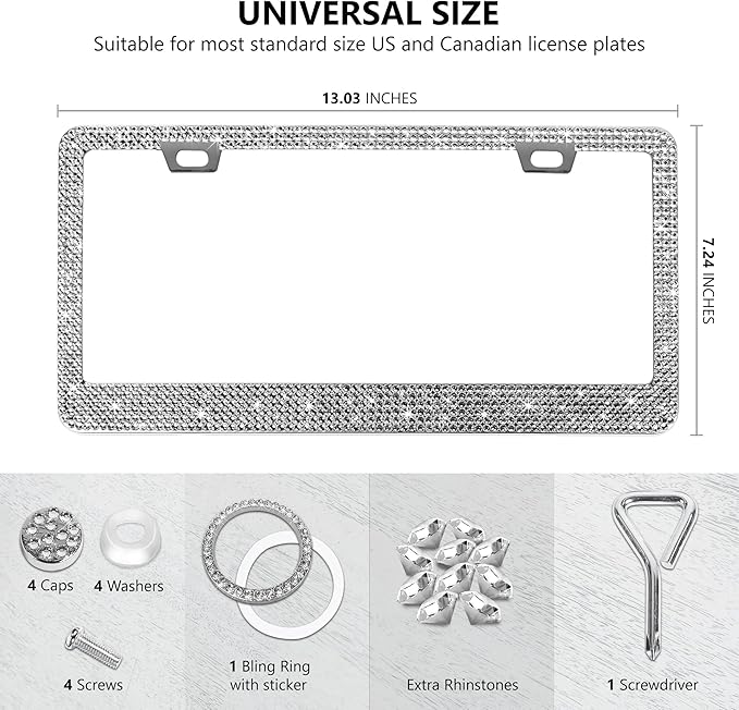 2 Pack Silver Bling License Plate Frames - Image 4