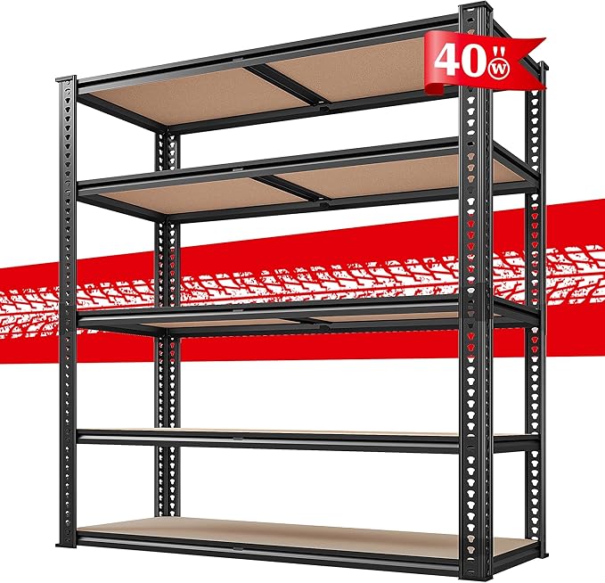 REIBII 40" W Garage Shelving 2500LBS Storage Shelves 72" H Metal Shelving 5 by REIBII