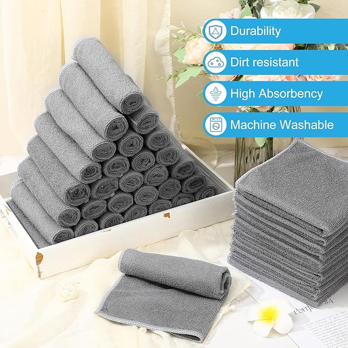 Tenare 100 Pack 12'' x 12'' Microfiber Cleaning Cloths Reusable Cleaning Rags - Image 4