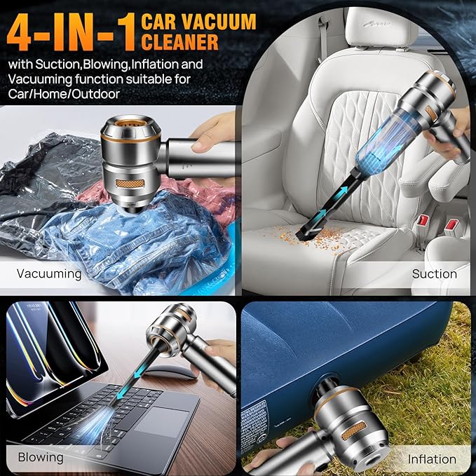 Mini Car Vacuum Cleaner, 20000PA 4-in-1 Cordless Handheld Vacuum Cleaner - Image 3