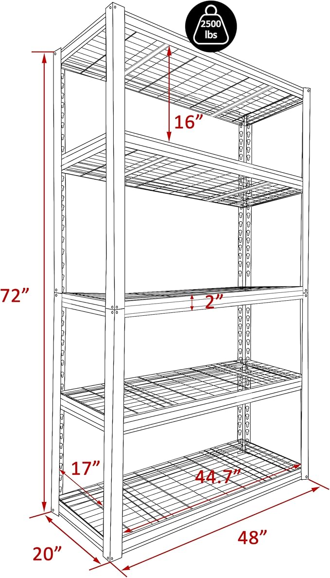 MUPATER 48" W x 20" D x 72" H Metal Storage Shelves, Garage Shelving Unit - Image 3