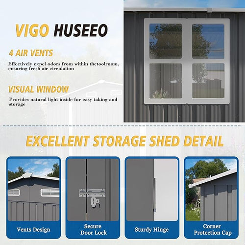 10x14x6.7FT Outdoor Storage Shed, Galvanized Steel Garden Shed - Image 2