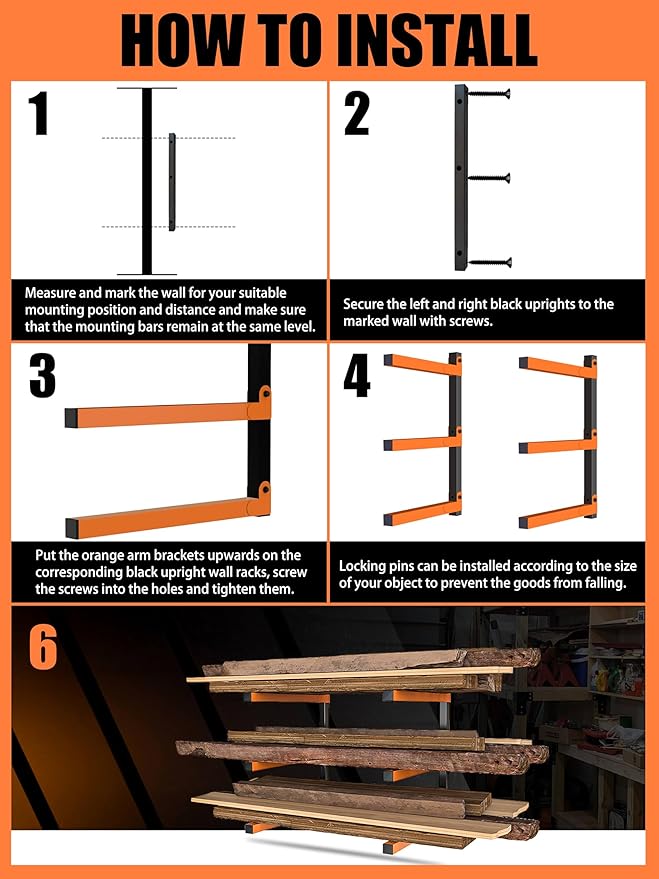 Caliee lumber Storage Rack Wall Mount, 3-Tier Garage Storage Organizer Holds Up - Image 2