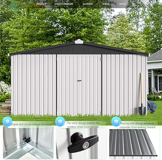 U-MAX 10' x 10' Shed Outdoor Storage Shed Clearance, Large Metal Garden Shed - Image 4