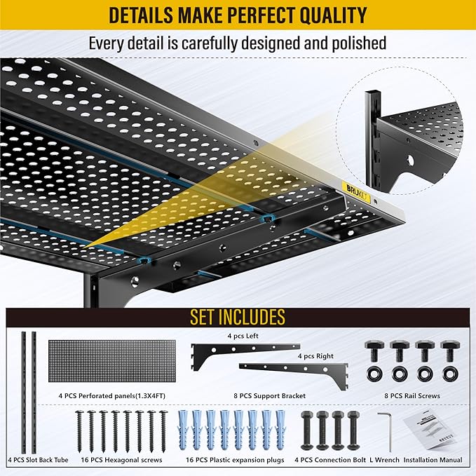 2-Pack 2 Tier 1.3x4ft Garage Shelving Wall Mounted, 800 lbs Load - Image 6