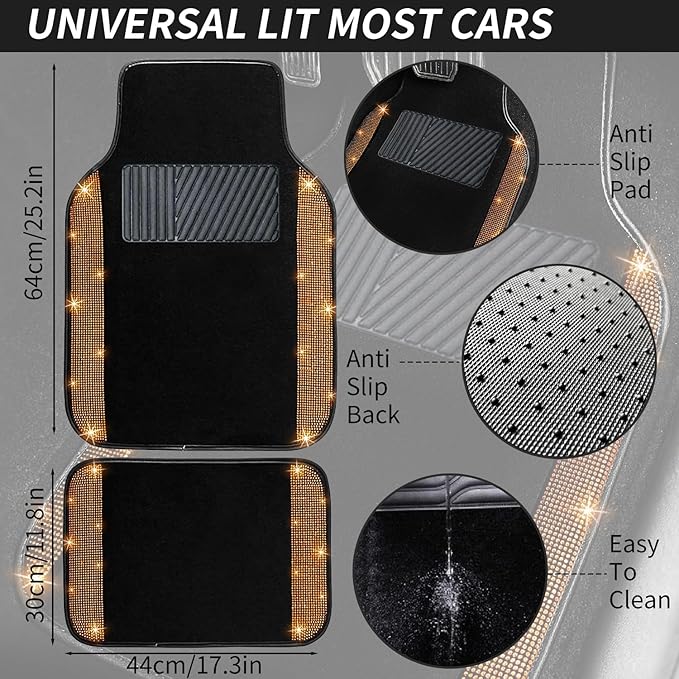 NBTEPEM Bling Car Floor Mats Full Set, Universal Fit Most Cars - Image 7