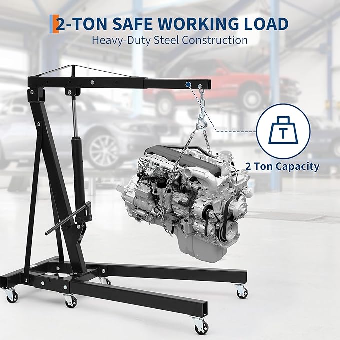 Engine Hoist Cherry Picker, 2 Ton Folding Hydraulic Engine Hoist - Image 2