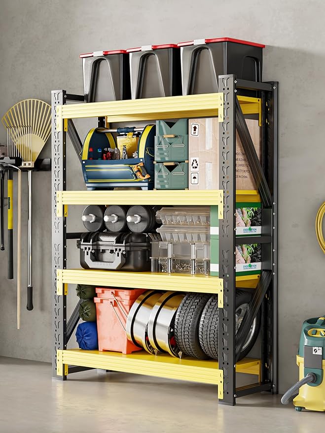 4-Tier Storage Shelves, Adjustable Industrial Metal Shelf System, 500lbs - Image 2