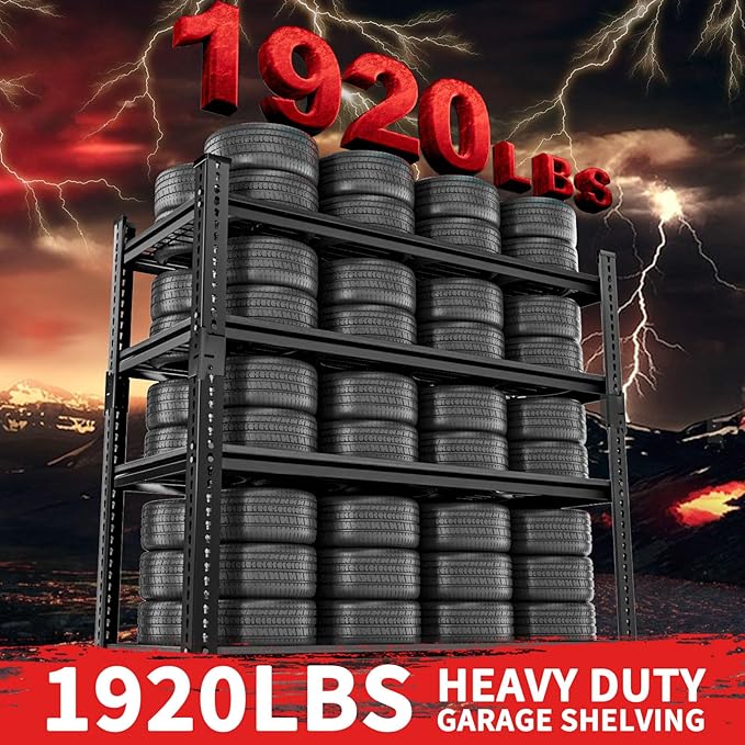 Storage Shelves, Garage Shelving Heavy Duty 1920LBS Capacity, 4 Tier Utility - Image 4