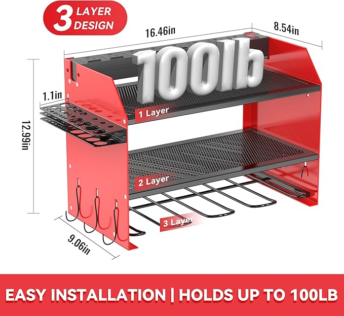 3-Tier Modular Drill Holder & Power Tool Organizer Wall Mount - Image 3