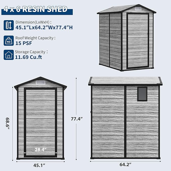 All-Weather Plastic Shed with Window, Outdoor Resin Garden Shed with Lockable - Image 2