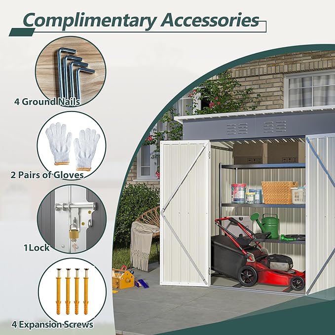 6 x 4 FT Outdoor Storage Metal Shed, Bike Garden Tool Shed - Image 4