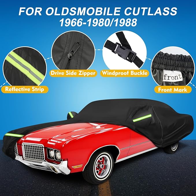 QUNSUNUS Waterproof Car Cover for Oldsmobile Cutlass 1966-1980/1988, Outdoor - Image 2
