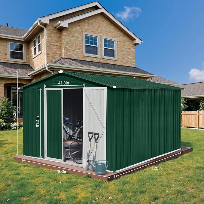 10 x 8 FT Outdoor Storage Shed, Metal Garden Tool Shed - Image 7
