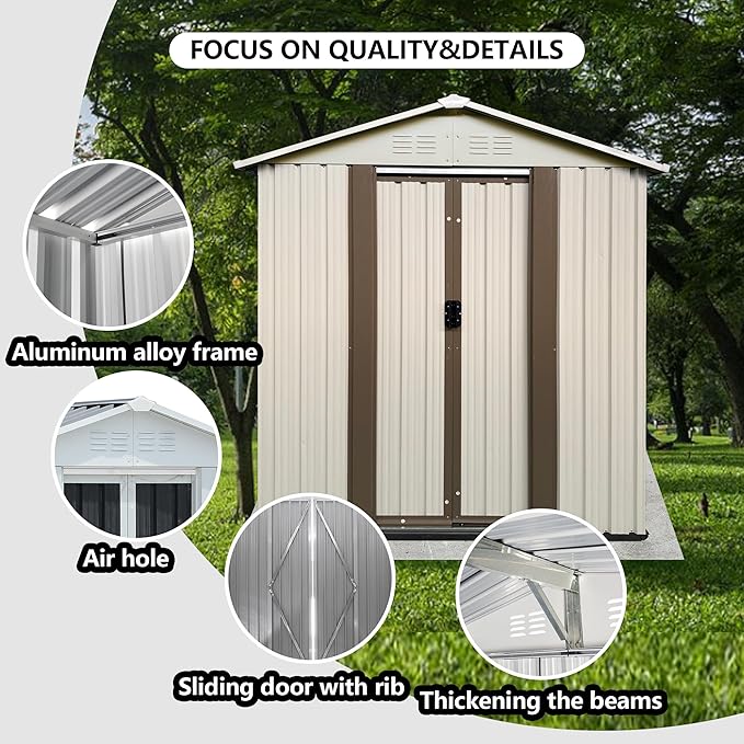 5X3 FT Outdoor Storage Shed, Waterproof Metal Garden Sheds w/Lockable Sliding - Image 6