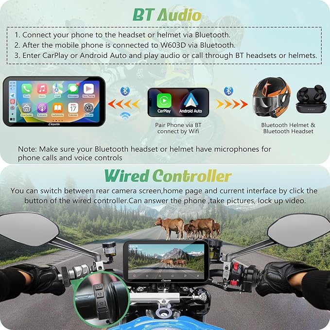 Carpuride W603D Motorcycle GPS Carplay Screen, Wireless CarPlay & Android Auto - Image 4