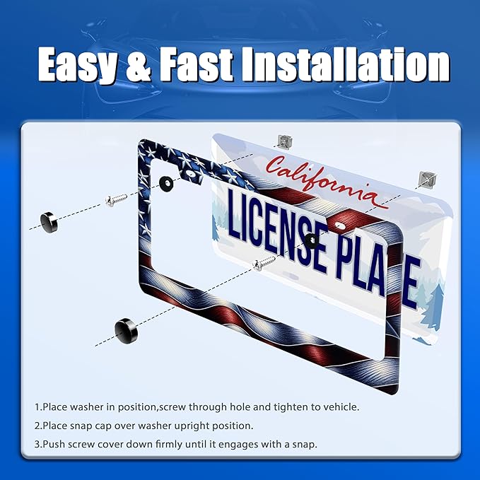 Personalised License Plate Frame American Flag USA License Plate Stainless - Image 3