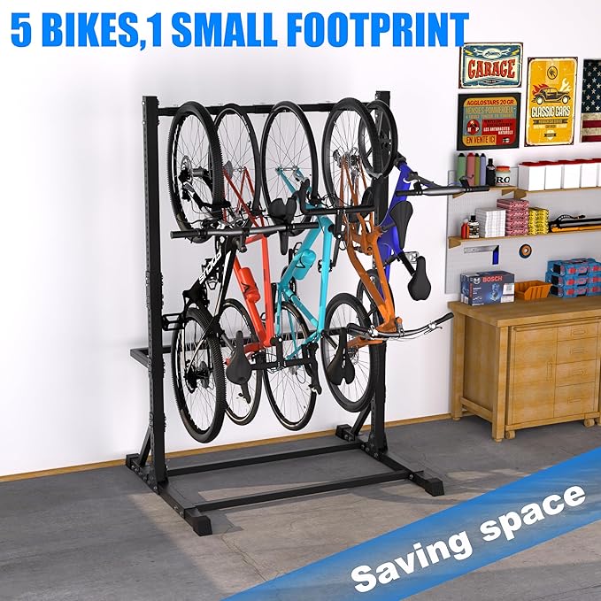5 Bike Storage Rack, Freestanding Vertical Bicycle Stand - Image 2
