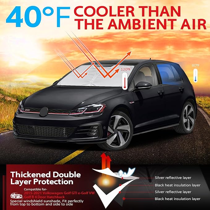 KAYZT Windshield Sun Shade for 2015-2021 Volkswagen Golf GTI e-Golf VW Golf R - Image 2