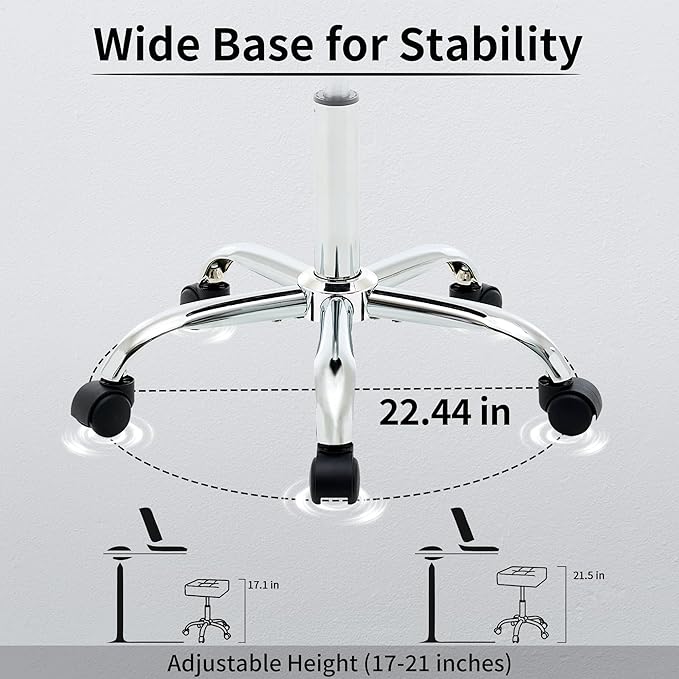 Adjustable Work Stool with Wheels Faux Leather Workbench Stool - Image 4