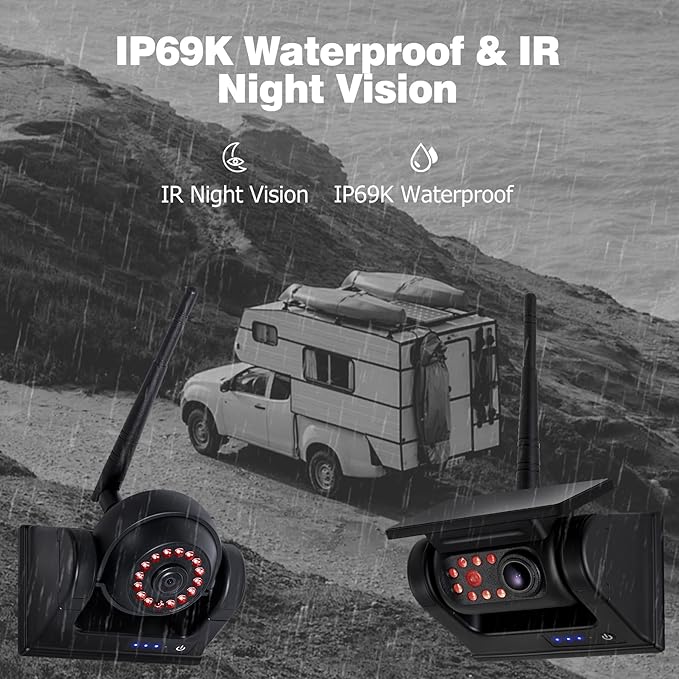 7" 3-Magnetic Wireless RV Backup Camera, HD1080P DVR Monitor, IP69 Waterproof & - Image 3