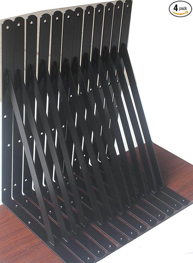 4 Pack L18 x H 12" Black Heavy Duty Shelf Brackets by MHMYDZ