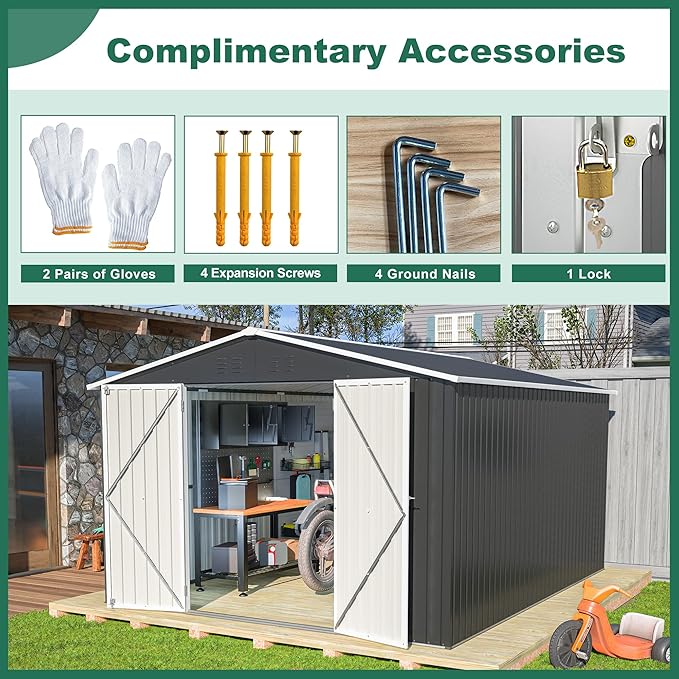 Outdoor Storage Shed 10x12 FT, Utility Metal Tool Storage - Image 4