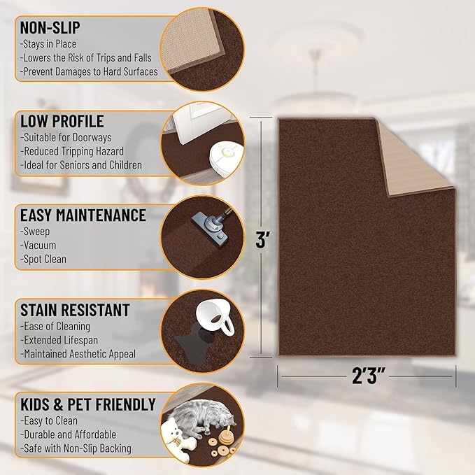 Ottomanson Rugs for Entryway 2'3" x 3' Non Slip Solid Small Area Rugs Durable - Image 2