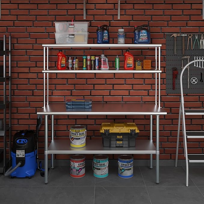 Amgood Stainless Steel Work Table Double Tier Overshelf | Metal Kitchen Prep - Image 7