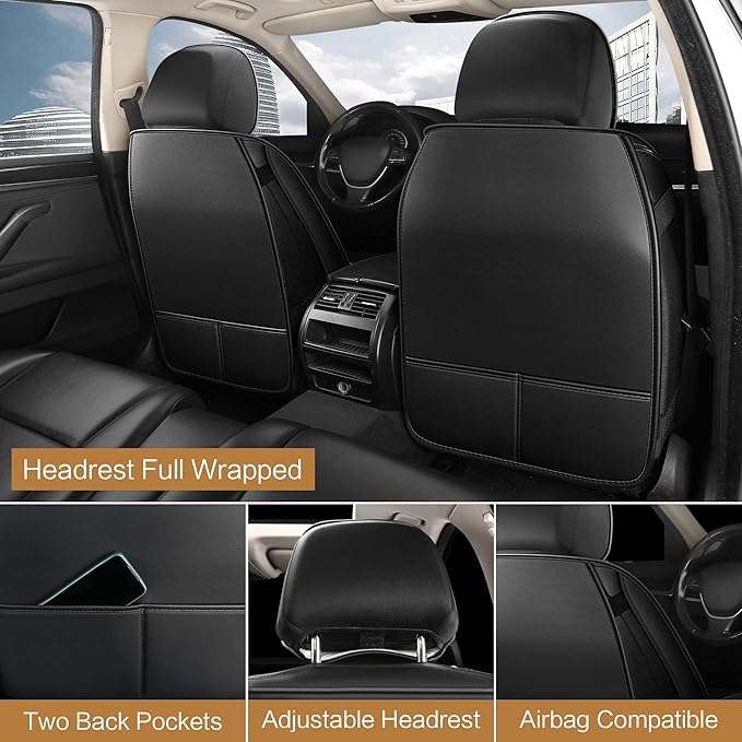 Pariitadin Leather Car Seat Covers Front Pair, Waterproof Faux Leather Seat - Image 4