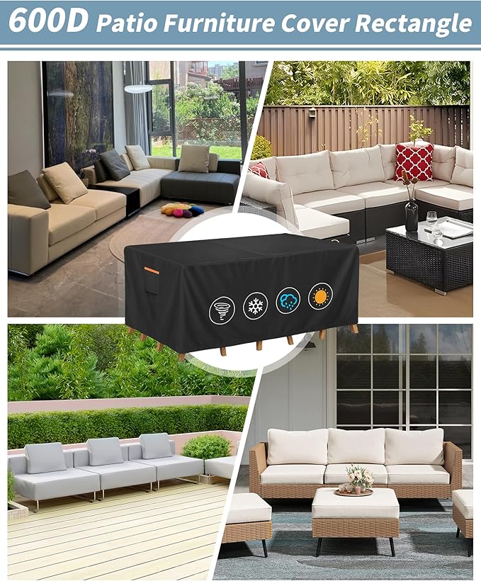 Outdoor Waterproof Furniture Cover, 64W x 52L x 28H inches Heavy Duty 600D - Image 7