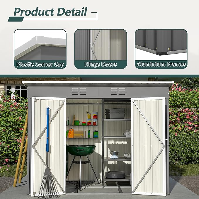 4'x8' Metal Shed Outdoor Storage Shed, Metal Steel Utility Tool Shed Storage - Image 7