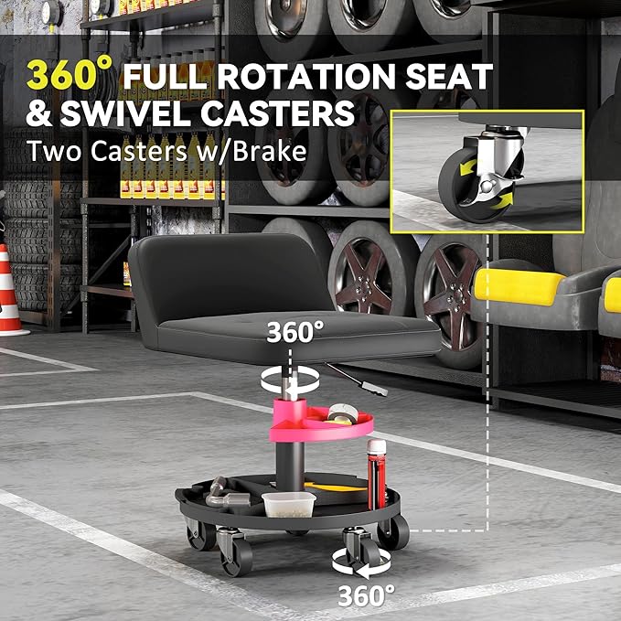HOMCOM Rolling Mechanic Stool, 300 LBS Capacity Pneumatic Creeper Garage Stool - Image 6