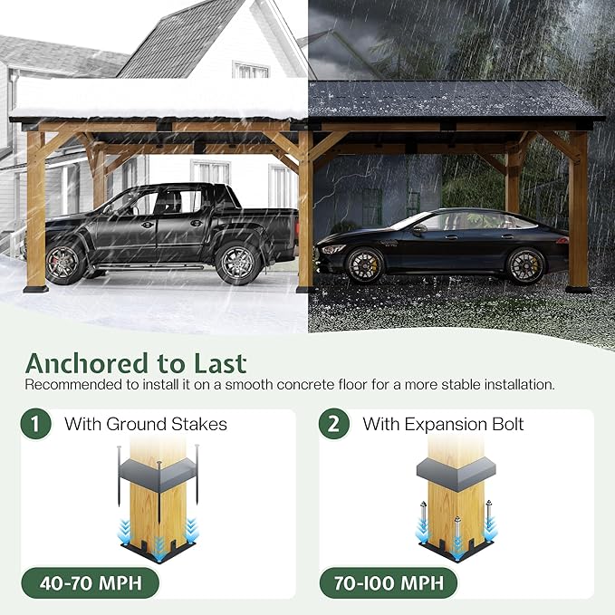 Jocisland 12x24 FT Cedar Wood Hardtop Carport - Image 5